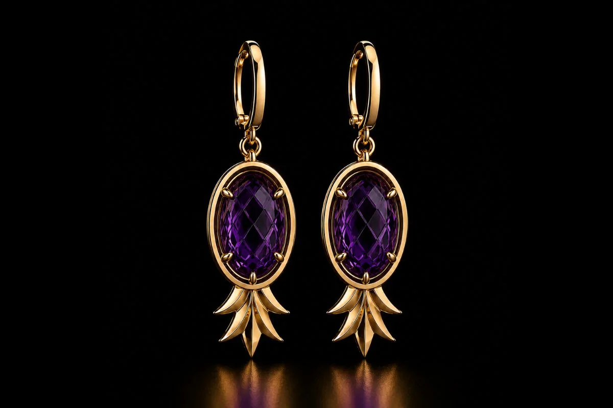 Icon Earrings de Spicy Signature: aretes en oro con amatista natural