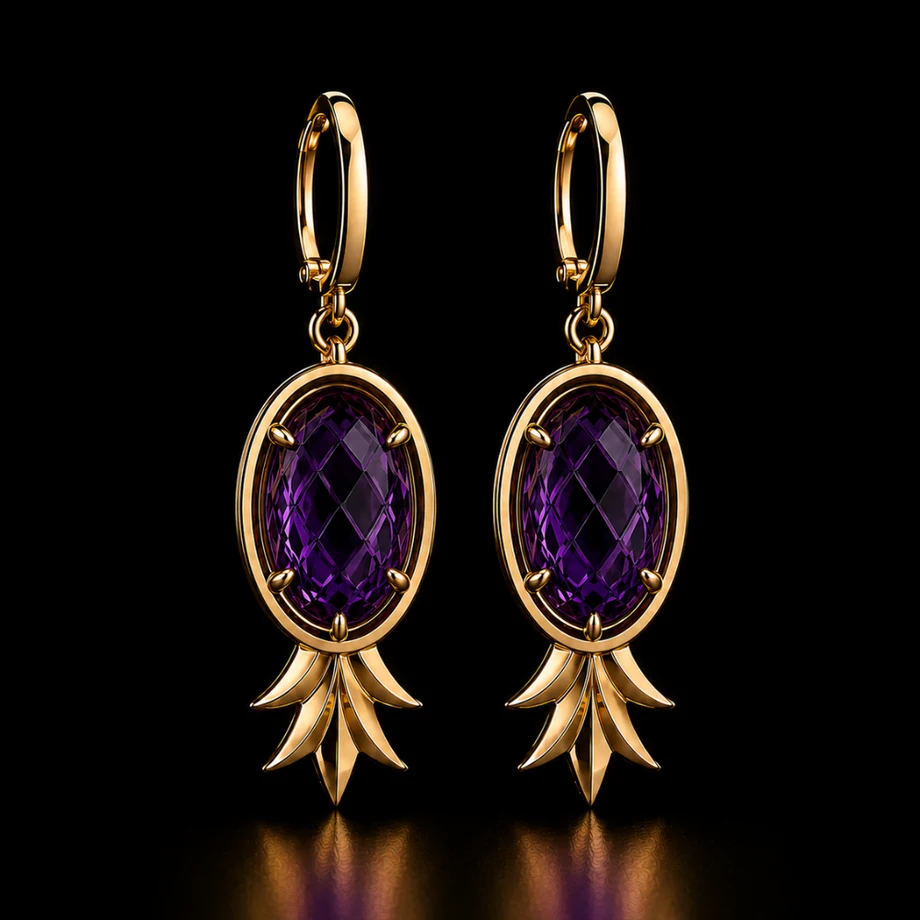 Icon Earrings Spicy Signature — aretes en oro amarillo 18K con amatista oval Imperial Purple